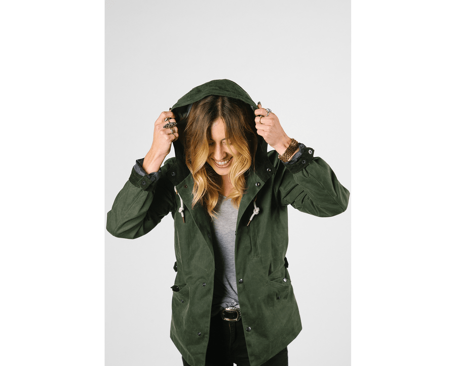 Waxed top raincoat womens